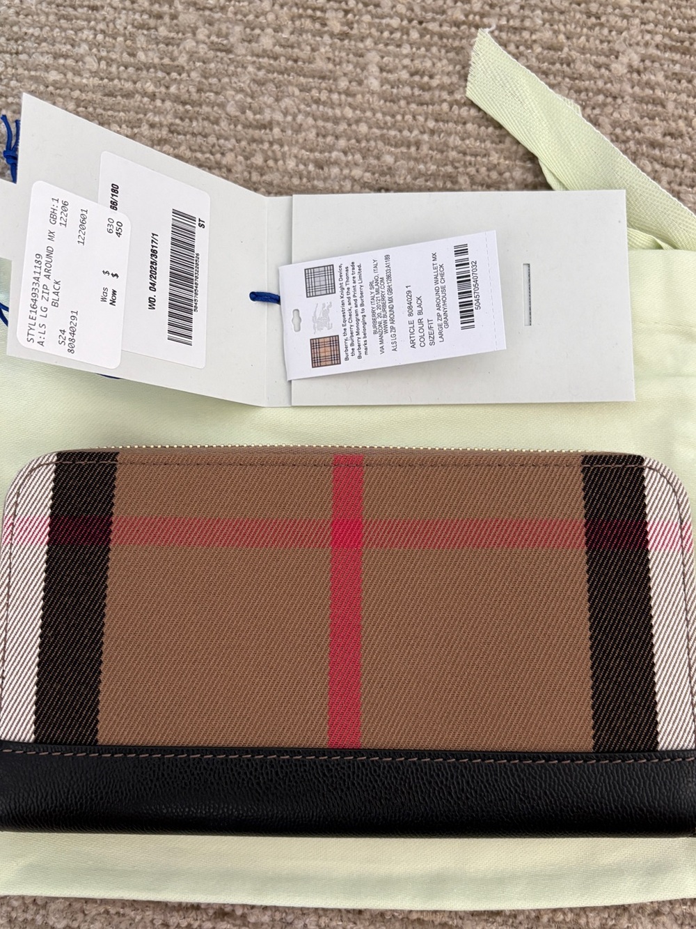 Burberry Classic Plaid Zip Wallet in Brown and Black